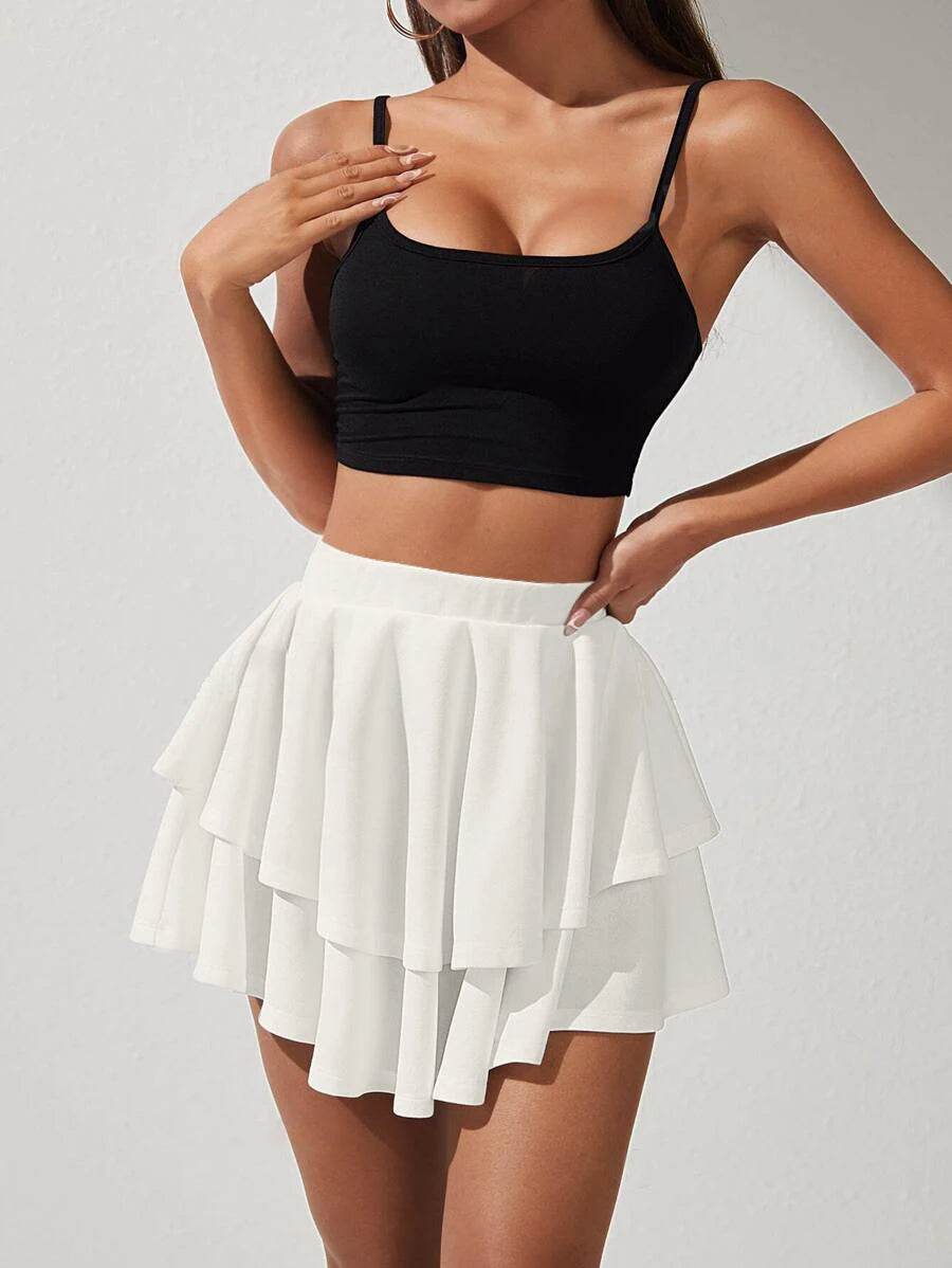 Buy Center Women's High Waist A-Line Mini Skirt - Double Ruffle Hem - Buy Center UK