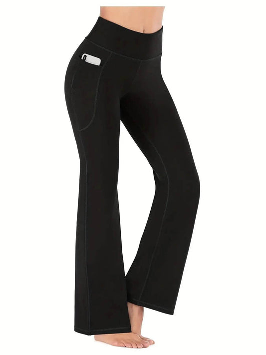 Buy Center Women's High Waist Flared Pants - Pockets & Tummy Tuck - Buy Center UK