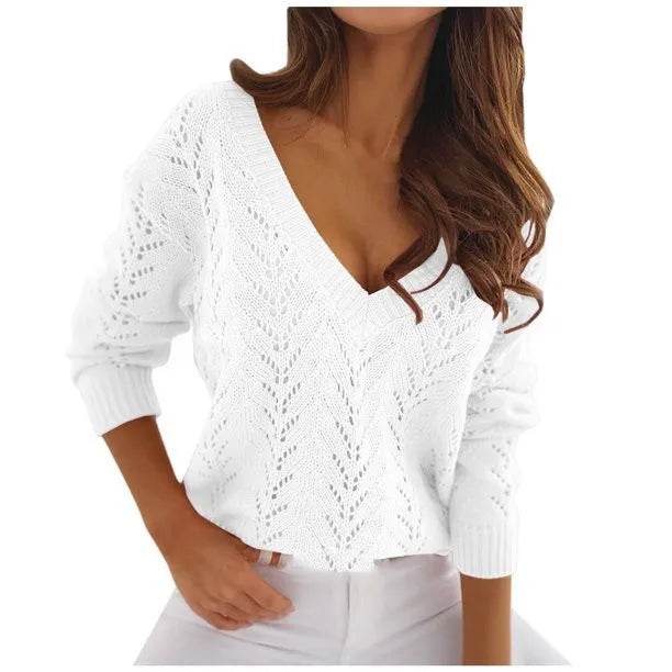 Buy Center Mocha V-Neck Cutout Sweater - Chic Knitwear for Women - Buy Center UK