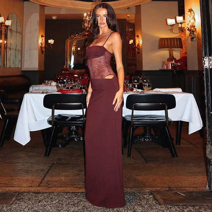 Elegant Lace Cut Out Maxi Dress - Sexy Spaghetti Strap for Summer - Buy Center UK
