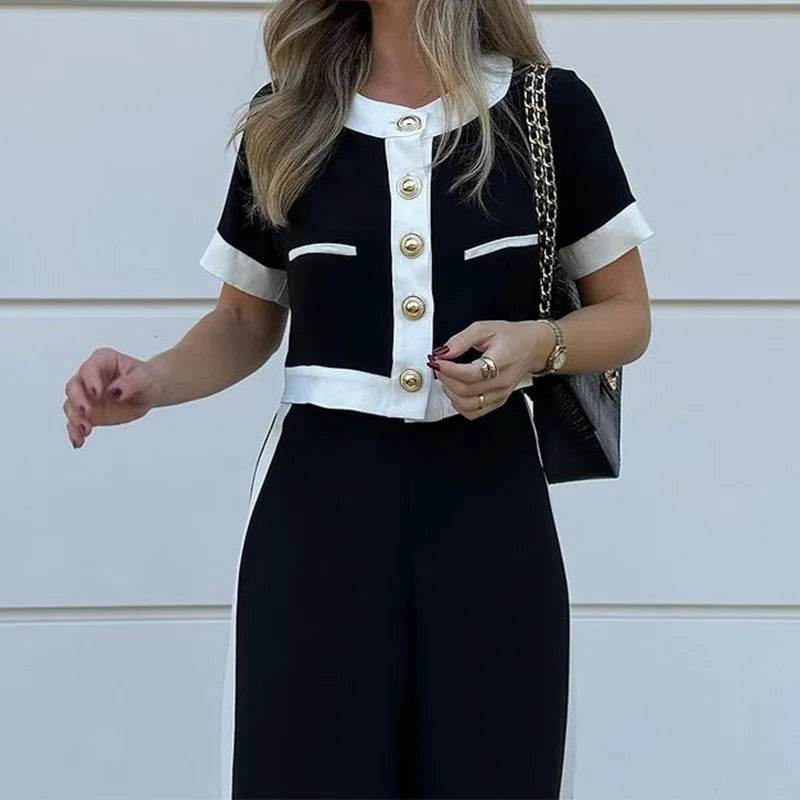 BAMBOOBOY Women's Slim Pants Suit - Stylish O-Neck Top & Trousers - Buy Center UK