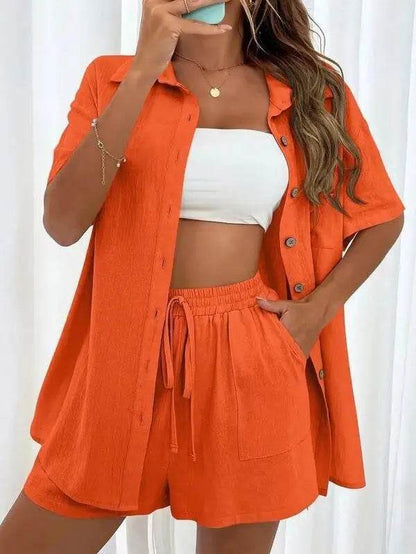 Summer Fashion Shorts Two-Piece Set - Casual Tied Shirt & Loose Fit - Buy Center UK
