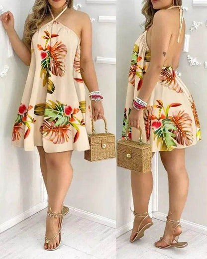 Buy Center Tropical Print Halter Neck Dress - Perfect for Summer Vacations - Buy Center UK