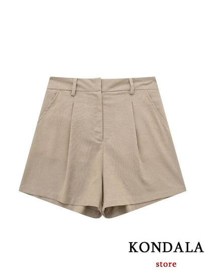 TRAFZA Casual Women Suits - V Neck Blazer & Wide Leg Shorts - Buy Center UK