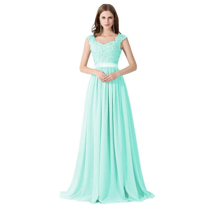 Buy Center Long Chiffon A-Line Bridesmaid Dress - Sleeveless & Floral Lace - Buy Center UK