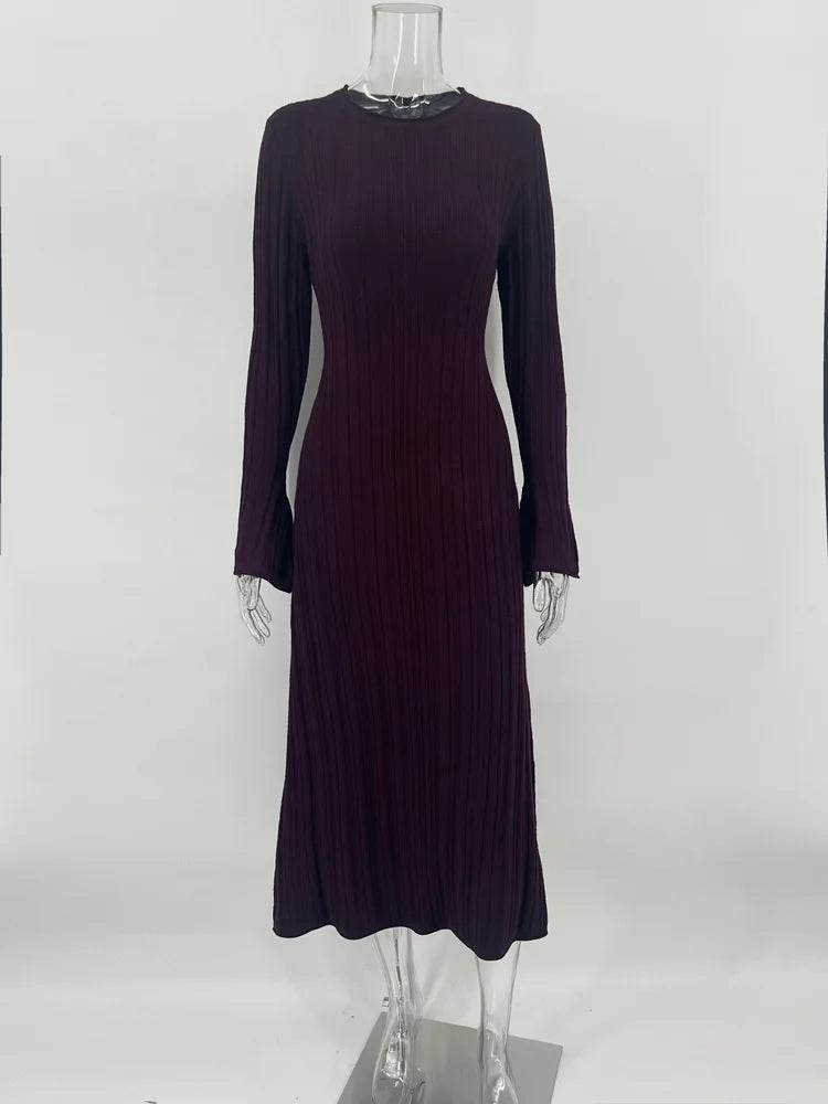 Tossy Knitwear Maxi Dress - Lace-Up High Waist Long Sleeve Fashion - Buy Center UK