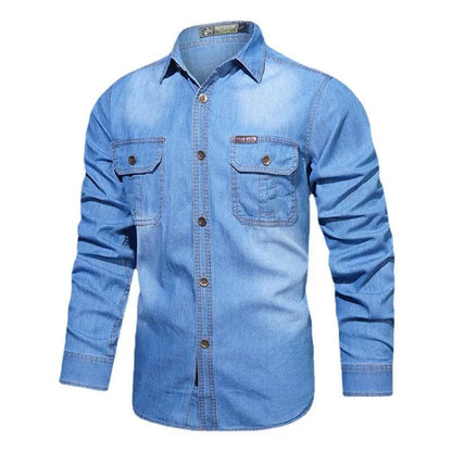 Buy Center Men's Multi-Pocket Denim Shirt - Casual Long-Sleeve Style - Buy Center UK