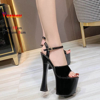 Voesnees Sexy High Heel Platform Sandals - 18CM Square Heel - Buy Center UK