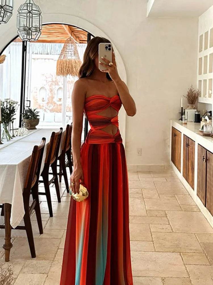 Buy Center Chic Hollow Out Maxi Dress - Backless High Waist Style - Buy Center UK