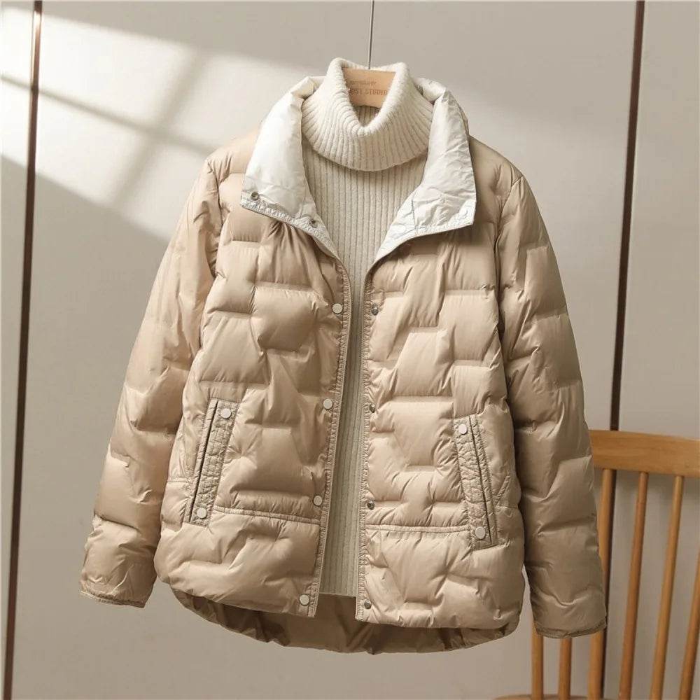 Buy Center Women's White Duck Down Coat - Casual Lapel Puffer Jacket - Buy Center UK