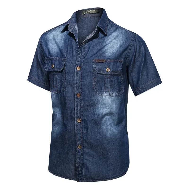 Buy Center Denim Distressed Shirt - Half Sleeve, Turn Down Collar - Buy Center UK