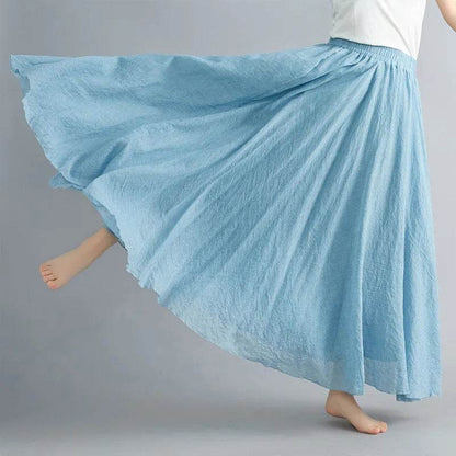 28-Color Mori Girl A-line Skirt - Cotton Linen, Elastic Waist - Buy Center UK