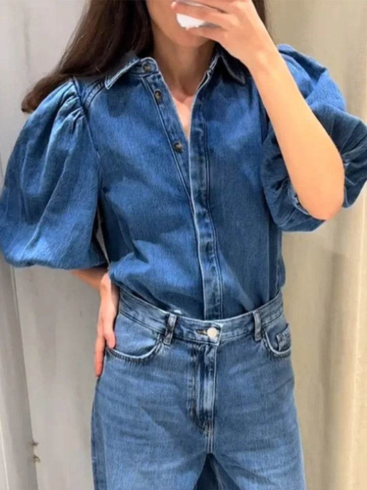 Buy Center Women's Puff Sleeve Shirt - Stylish Spring Streetwear Blouse - Buy Center UK
