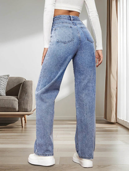 Buy Center Women's Classic Washed Jeans - Loose Straight-Leg Fit - Buy Center UK