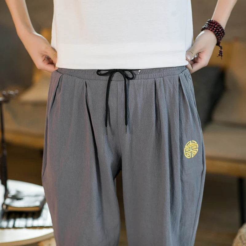 Buy Center Summer Casual Cotton Linen Ninth Pants - Loose Harem Style - Buy Center UK