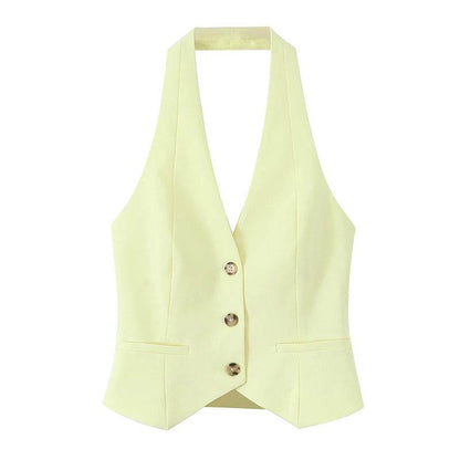 Willshela Women 2 Piece Set - Yellow Tank Top & Vintage Trousers - Buy Center UK