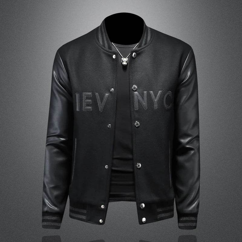 Buy Center Slim Fit Baseball Jacket - Stand Up Collar, Fabric Splicing - Buy Center UK