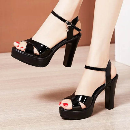 YanCloud Elegant Patent Leather Sandals - High Block Heels for Office - Buy Center UK