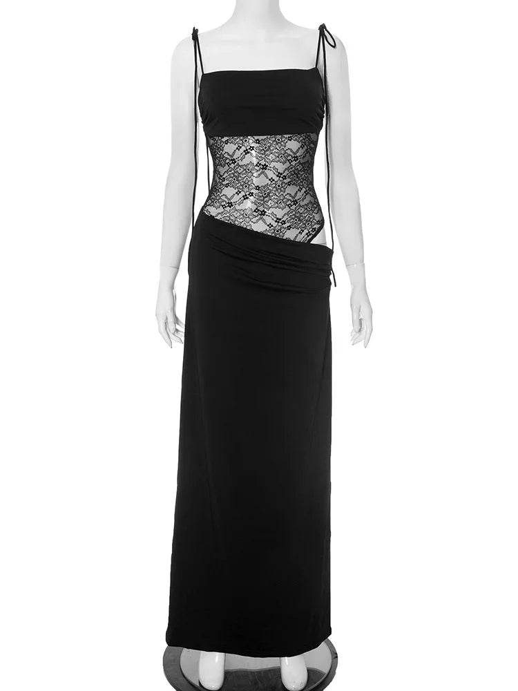 Elegant Lace Cut Out Maxi Dress - Sexy Spaghetti Strap for Summer - Buy Center UK