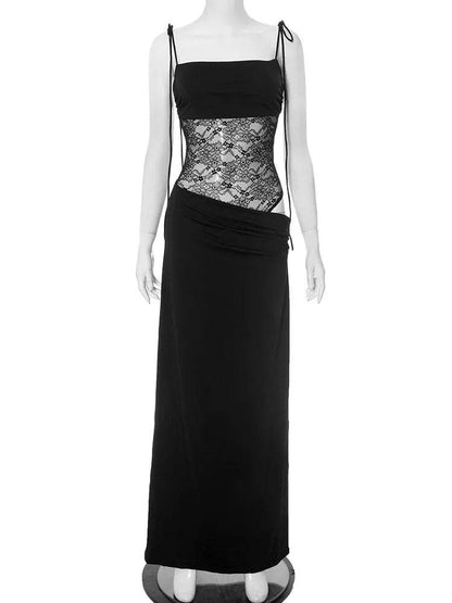 Elegant Lace Cut Out Maxi Dress - Sexy Spaghetti Strap for Summer - Buy Center UK