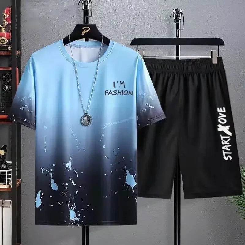 Buy Center Men's Ice Silk T-Shirt & Shorts Set - Gradient Style - Buy Center UK