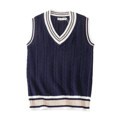 Buy Center Men's Thicken V-neck Sweater Vest - Striped Retro Chic - Buy Center UK