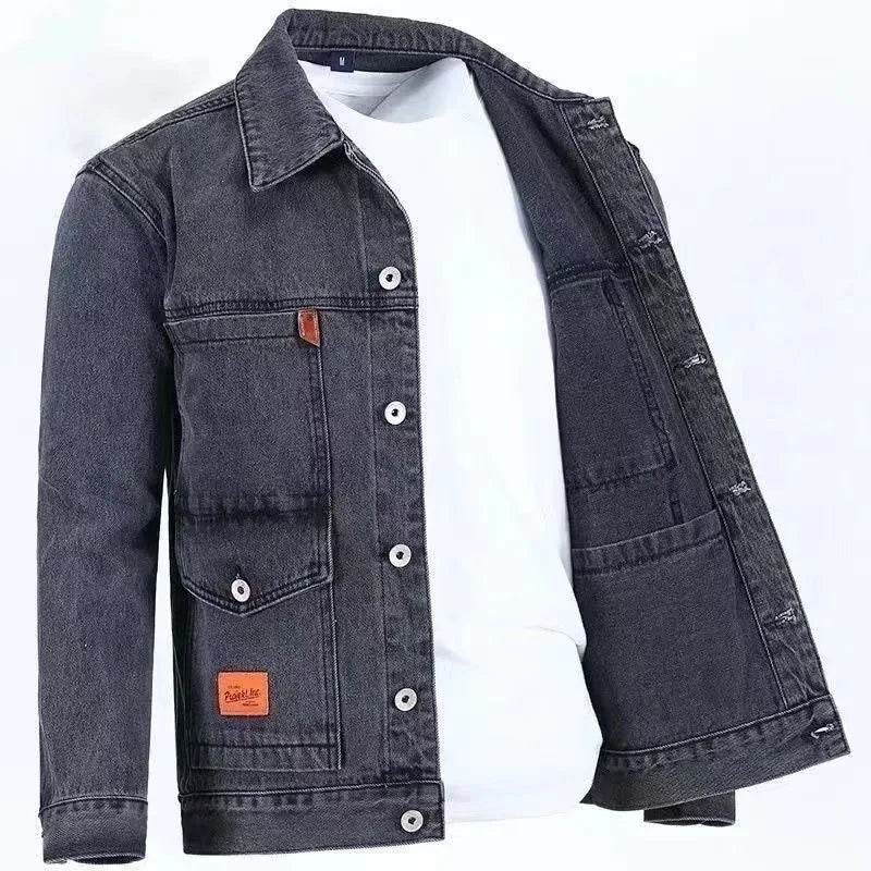 Buy Center Men's Solid Color Denim Jacket - Casual Loose Fit, Large Size - Buy Center UK