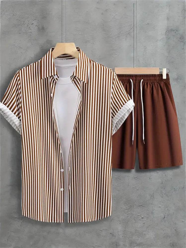 2024 Summer Men's Casual Suit - Striped Shirt & Shorts Set - Buy Center UK