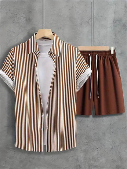 2024 Summer Men's Casual Suit - Striped Shirt & Shorts Set - Buy Center UK