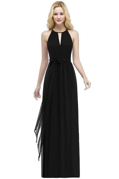 Sky Blue Halter Bridesmaid Dress - A-Line Chiffon Evening Gown - Buy Center UK