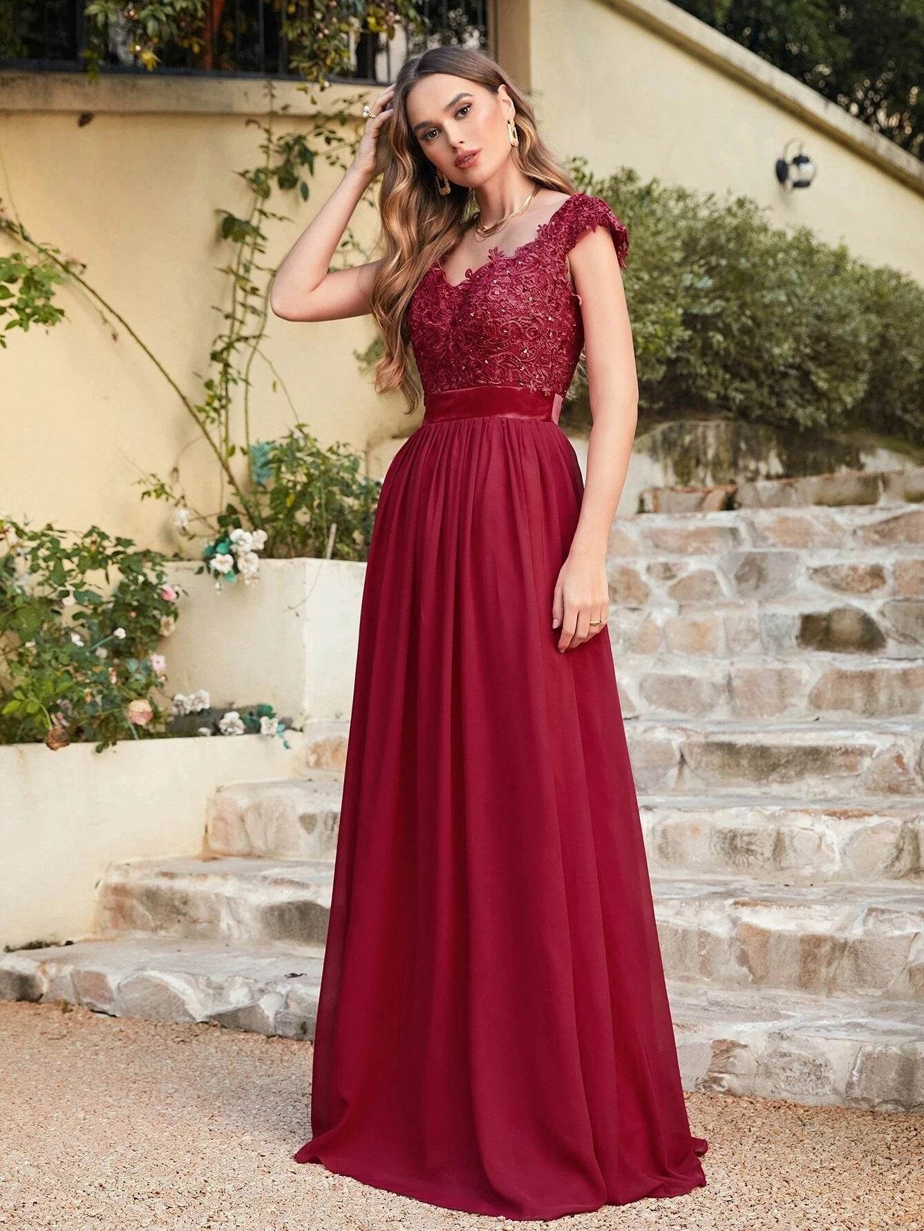 Sliver Bridesmaid Dresses 2024 - Elegant V-Neck A-Line Maxi Gown - Buy Center UK