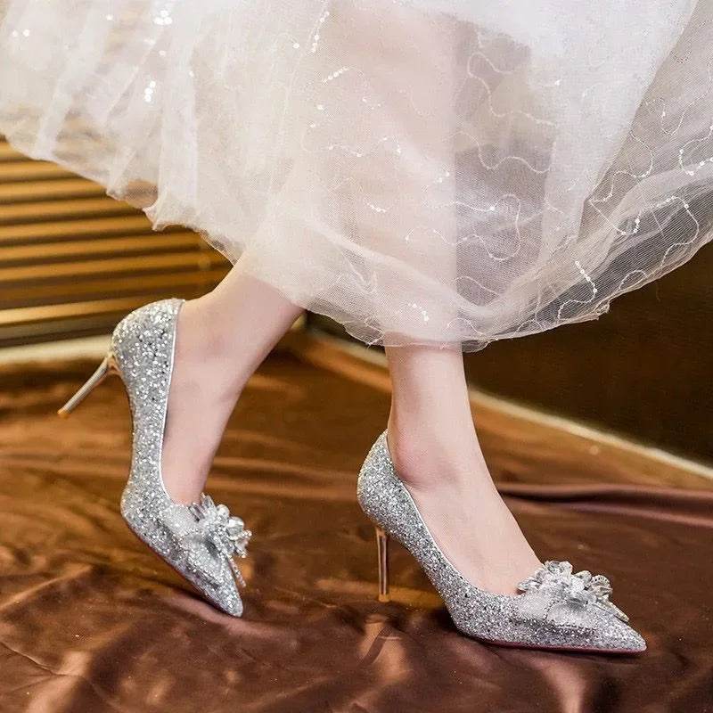 GXMGST Women’s Wedding Shoes - Rhinestone High Heels, Pointed Toe - Buy Center UK