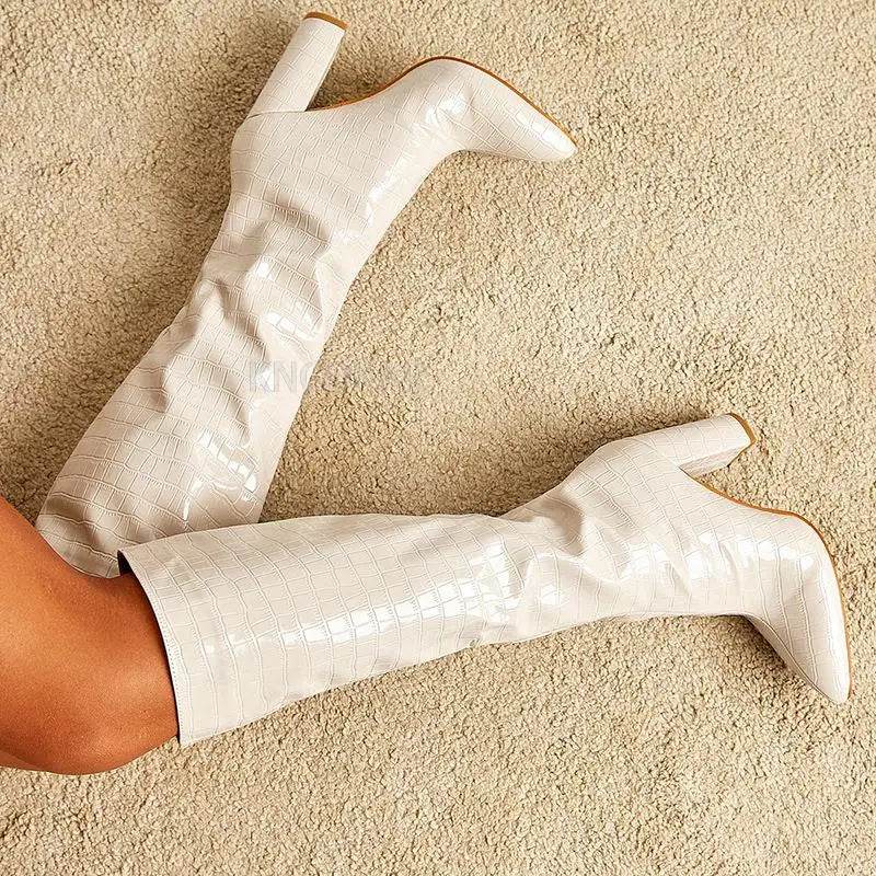 2023 Chunky Over-the-Knee Boots - Lychee Pattern, Pointed Toe Style - Buy Center UK