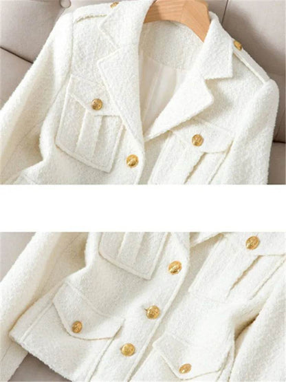Buy Center Fashion White Blazer - Short Tweed Jacket for Women - Buy Center UK