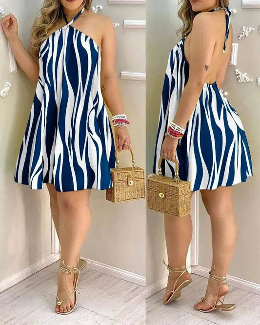 Buy Center Tropical Print Halter Neck Dress - Perfect for Summer Vacations - Buy Center UK