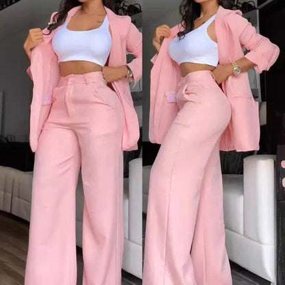 Buy Center Women's Solid Color Suit - Slim Fit, Chic Lapel Design - Buy Center UK