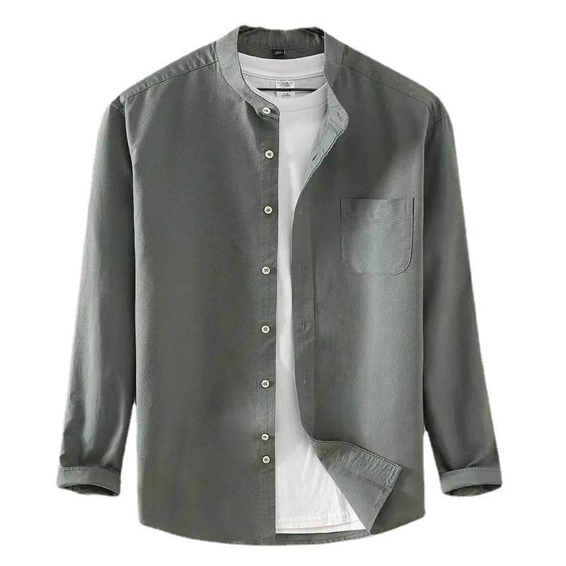 Buy Center Men's No-Iron Pure Cotton Oxford Shirt - Stand Collar - Buy Center UK