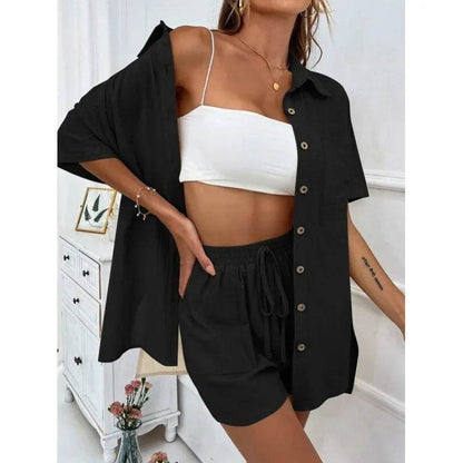 Fashion Black Short Sleeve Shirt & Shorts Set - Women's Summer Outfit - Buy Center UK