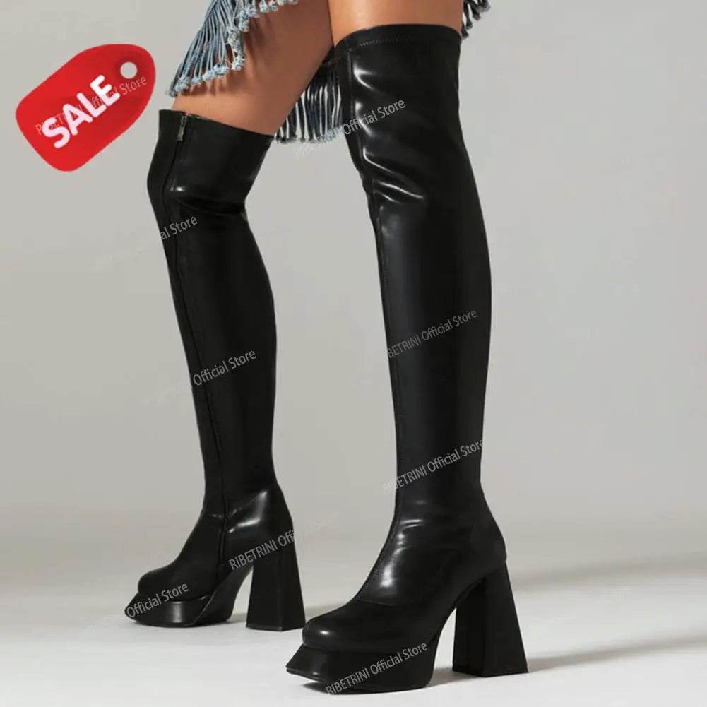 Buy Center Women's Over The Knee Platform Boots - Super High Chunky Heel - Buy Center UK