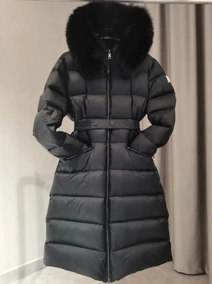 Mont Home Long Women's Down Jacket - Hooded & Waist Cinched - Buy Center UK