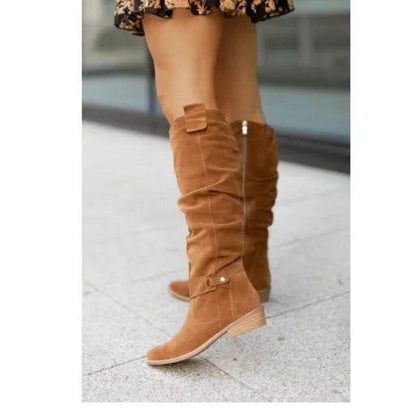 Buy Center Women's Knee-High Suede Boots - Low Heel & Zipper Design - Buy Center UK