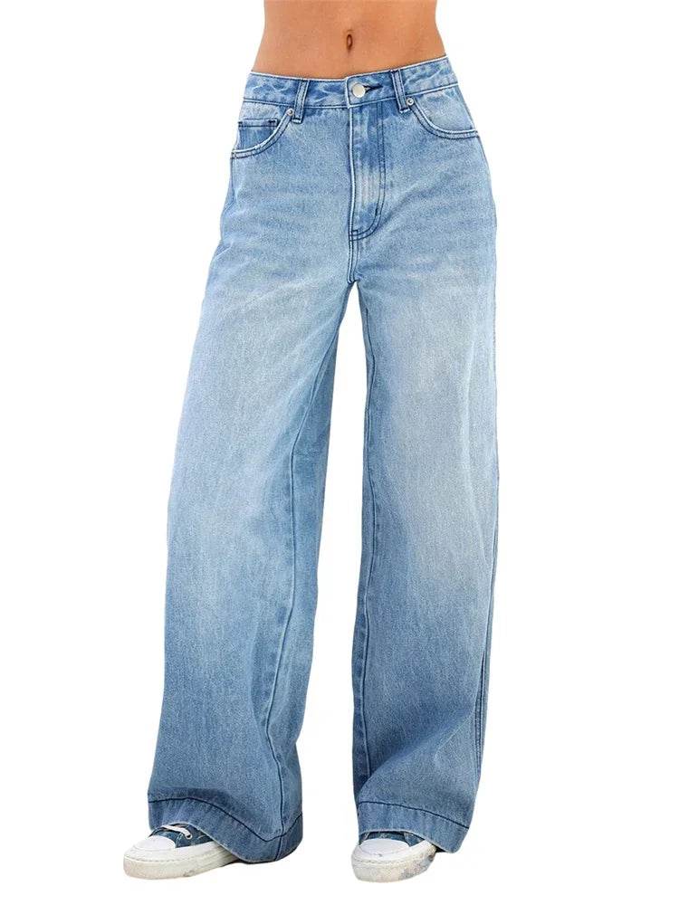 Buy Center High Waist Wide Leg Jeans with Pockets – Fashionable Casual Trousers - Buy Center UK