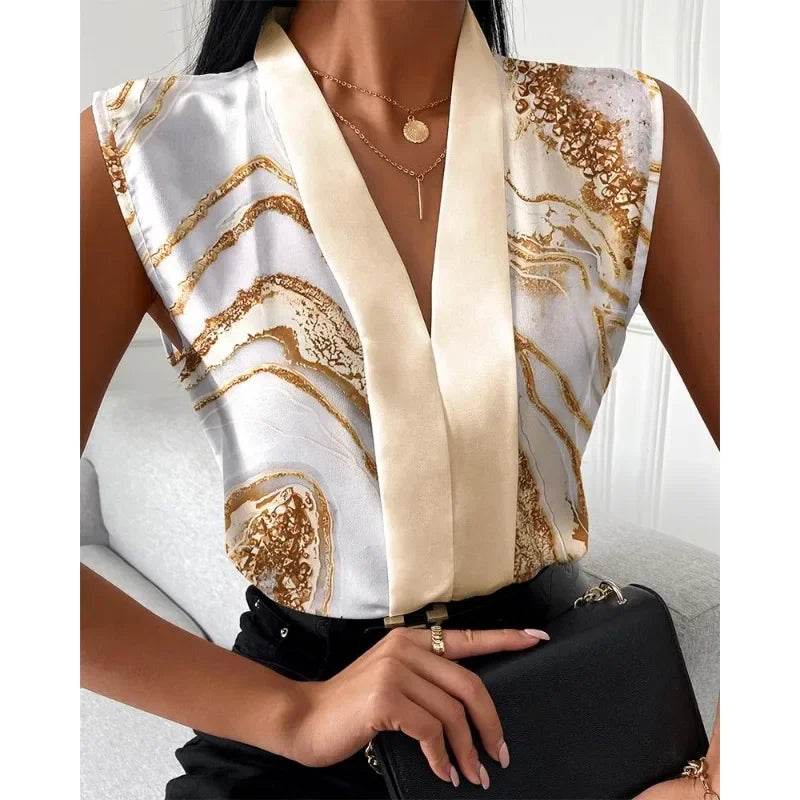 Buy Center Women's Elegant Sleeveless V-Neck Blouse for Summer - Buy Center UK