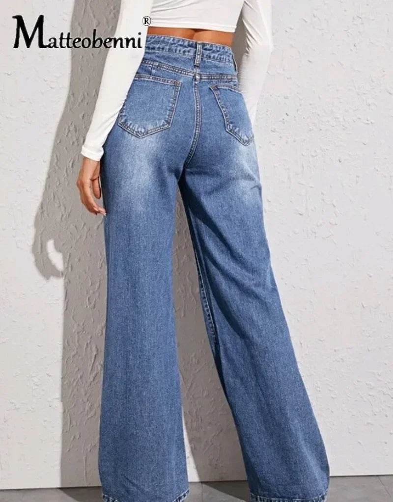 Buy Center High Waist Straight Jeans - Casual Loose Fit for Women - Buy Center UK