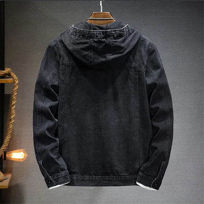 Buy Center Men's Hooded Denim Jacket - Windproof with Large Pockets - Buy Center UK
