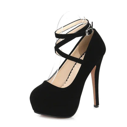 Giyu Women’s High Heel Pumps - 14cm Thin Straps, Fashion Flock - Buy Center UK