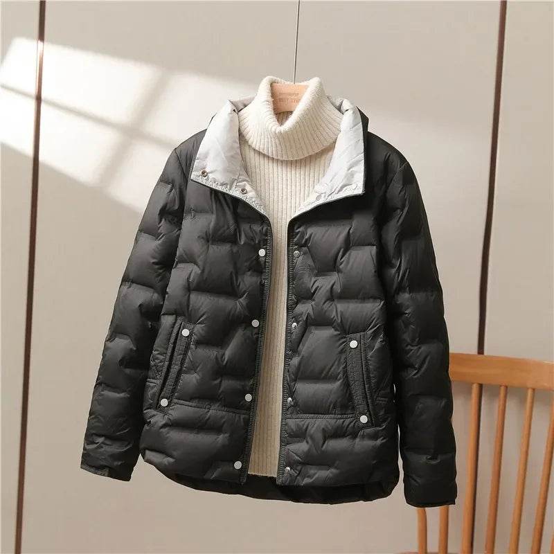 Buy Center Women’s White Duck Down Coat - Casual Lapel Puffer Jacket - Buy Center UK