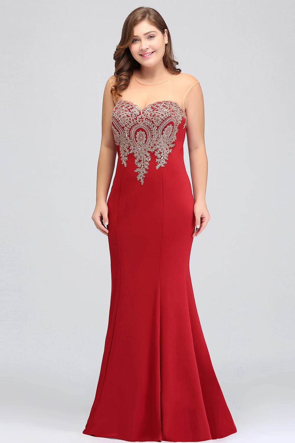 2024 Gold Appliques Sweetheart Illusion Bridesmaid Gown - Floor Length - Buy Center UK