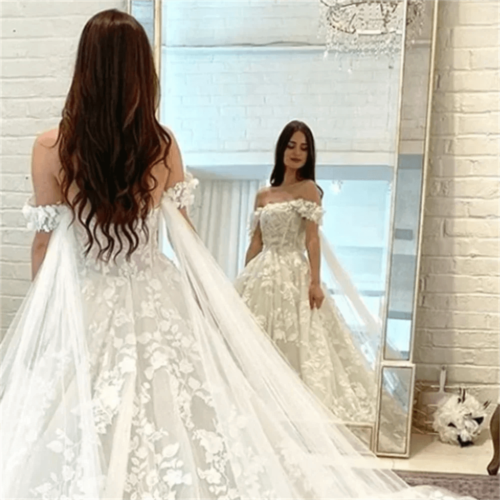Buy Center Off-The-Shoulder Lace Appliques White Wedding Dress - Buy Center UK
