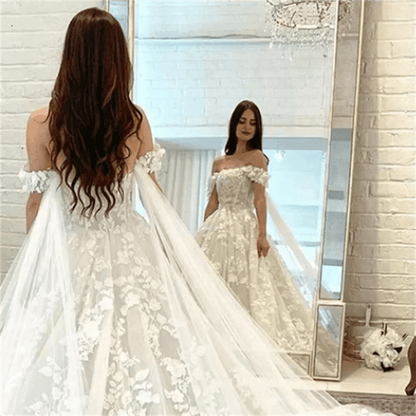 Buy Center Off-The-Shoulder Lace Appliques White Wedding Dress - Buy Center UK